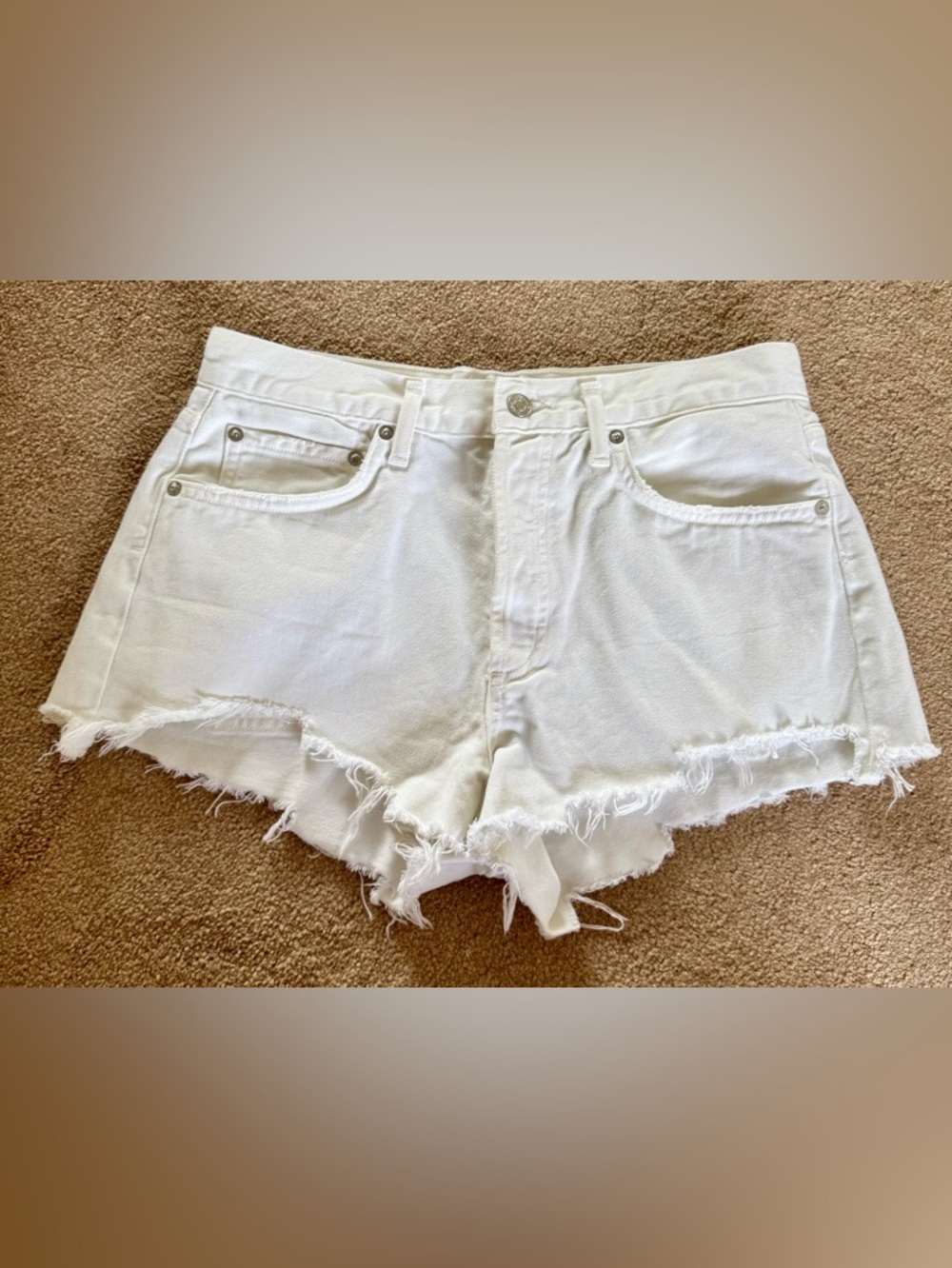Agolde White Distressed Cutoff Denim Shorts